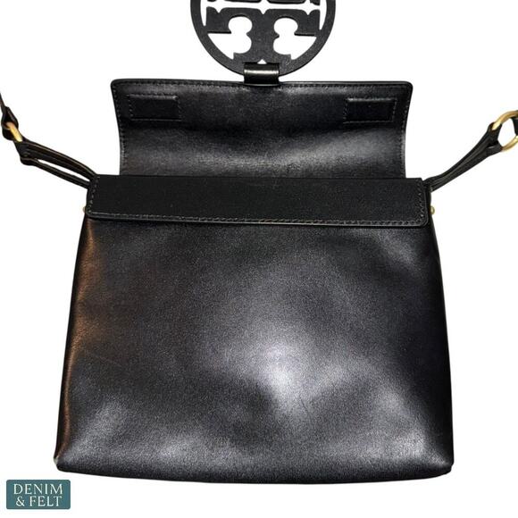 Tory Burch Miller Logo Black Leather Magnetic Flap Crossbody Bag 50769 8”x8” - Picture 13 of 16